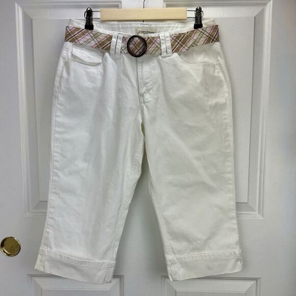 St. Johns Bay Size 12 Petite White Capri Pants W/ Belt, Stretch Cotton/Spandex - Picture 10 of 10